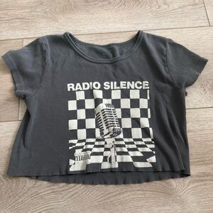 Brandy Melville Radio Silence Graphic Crop Top - Dark Gray